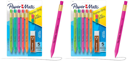 Paper Mate Handwriting Triangular Mechanical Pencils with Lead & Eraser Refills, 1.3mm, Fun Barrel Colors, 5 Count - School Supplies, Kids Writing