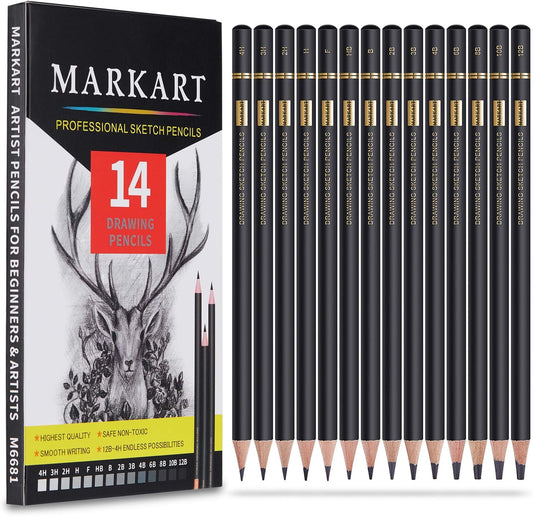 MARKART Drawing Sketching Pencils Set, 14 Pieces, Graphite Pencil(12B - 4H)