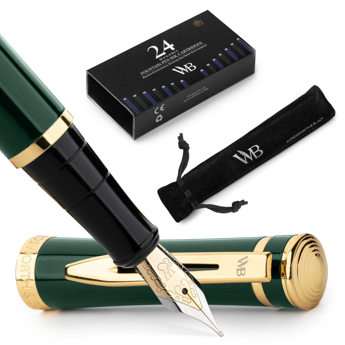 Wordsworth & Black Fountain Pen Set for Writing, Extra Fine Nib,Silver