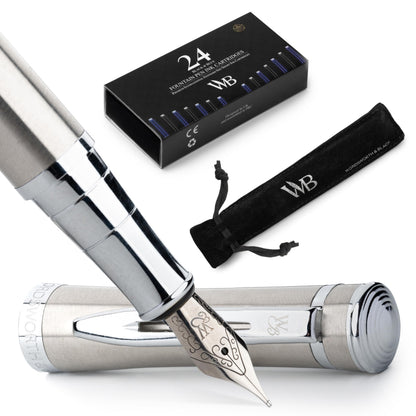 Wordsworth & Black Fountain Pen Set for Writing, Extra Fine Nib,Silver