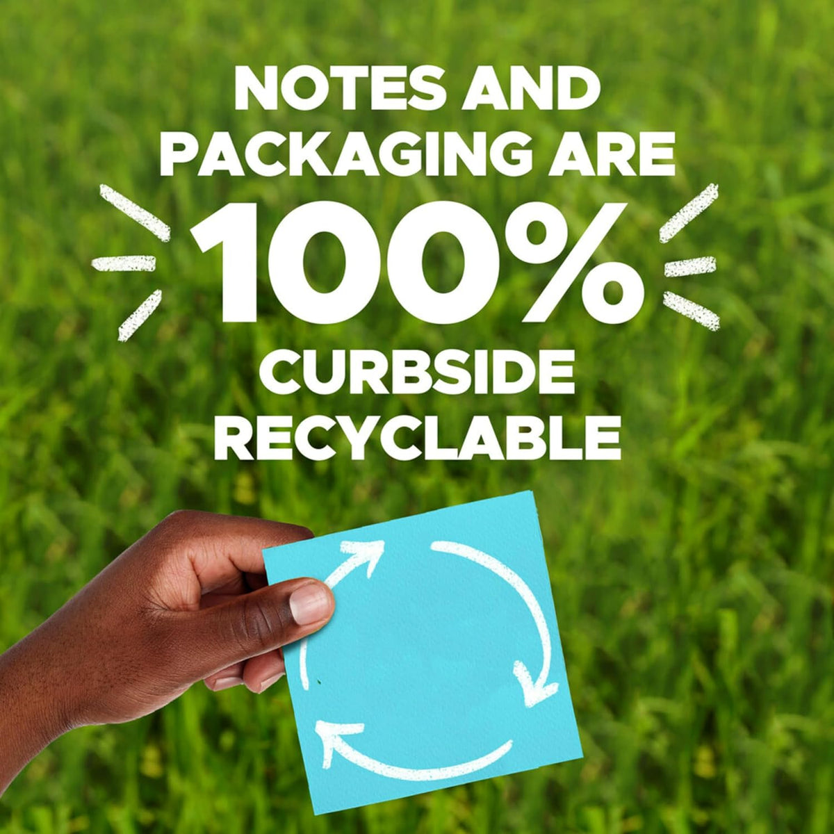 Post-it 100% Recycled Super Sticky Notes, 3 x 3 in, Canary Yellow, 5 Pads