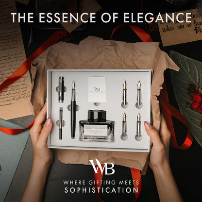 Wordsworth & Black Luxury Fountain Pen Set for Writing, 6 Nibs,Black Chrome