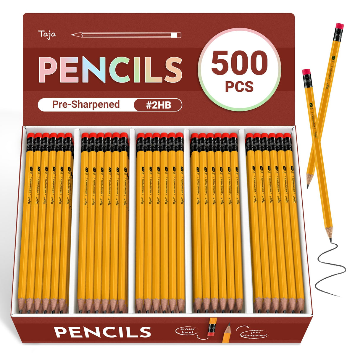 Taja 50 Pack Wood-Cased #2 HB Pencils, Bulk Pre-Sharpened, Macaron