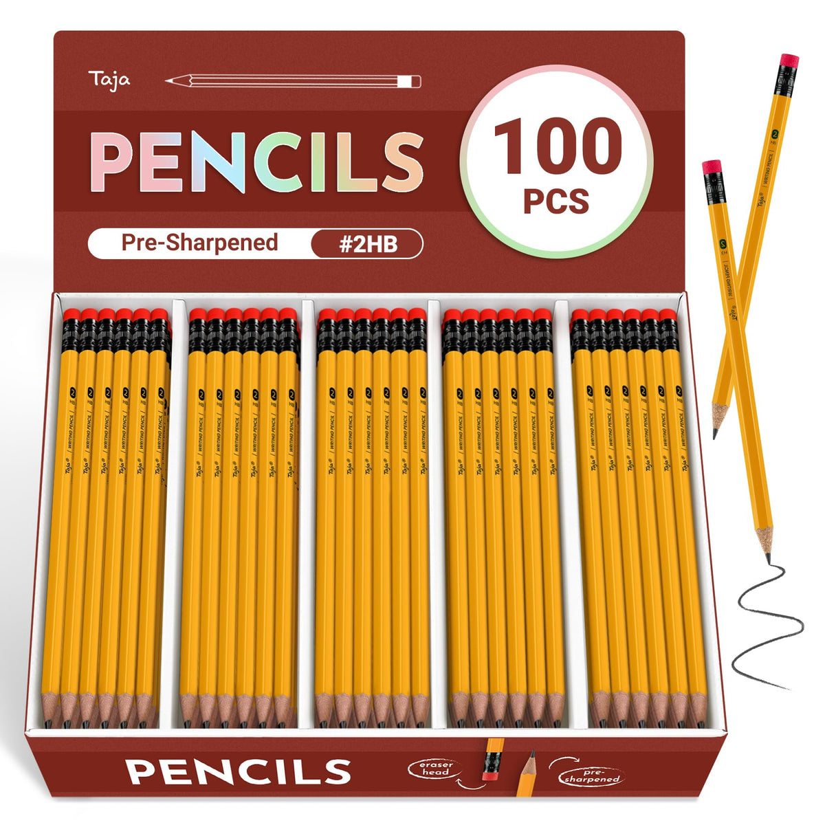 Taja 50 Pack Wood-Cased #2 HB Pencils, Bulk Pre-Sharpened, Macaron