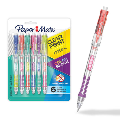 Paper Mate Clearpoint Mechanical Pencils, Color Block Edition, HB #2 Lead (0.7mm), 12 Count - Back to School, Fun Office Supplies