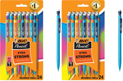 BIC Xtra Strong Mechanical Pencils with Erasers, Thick Point (0.9mm), 24-Count, Mechanical Pencils for School or Office Supplies