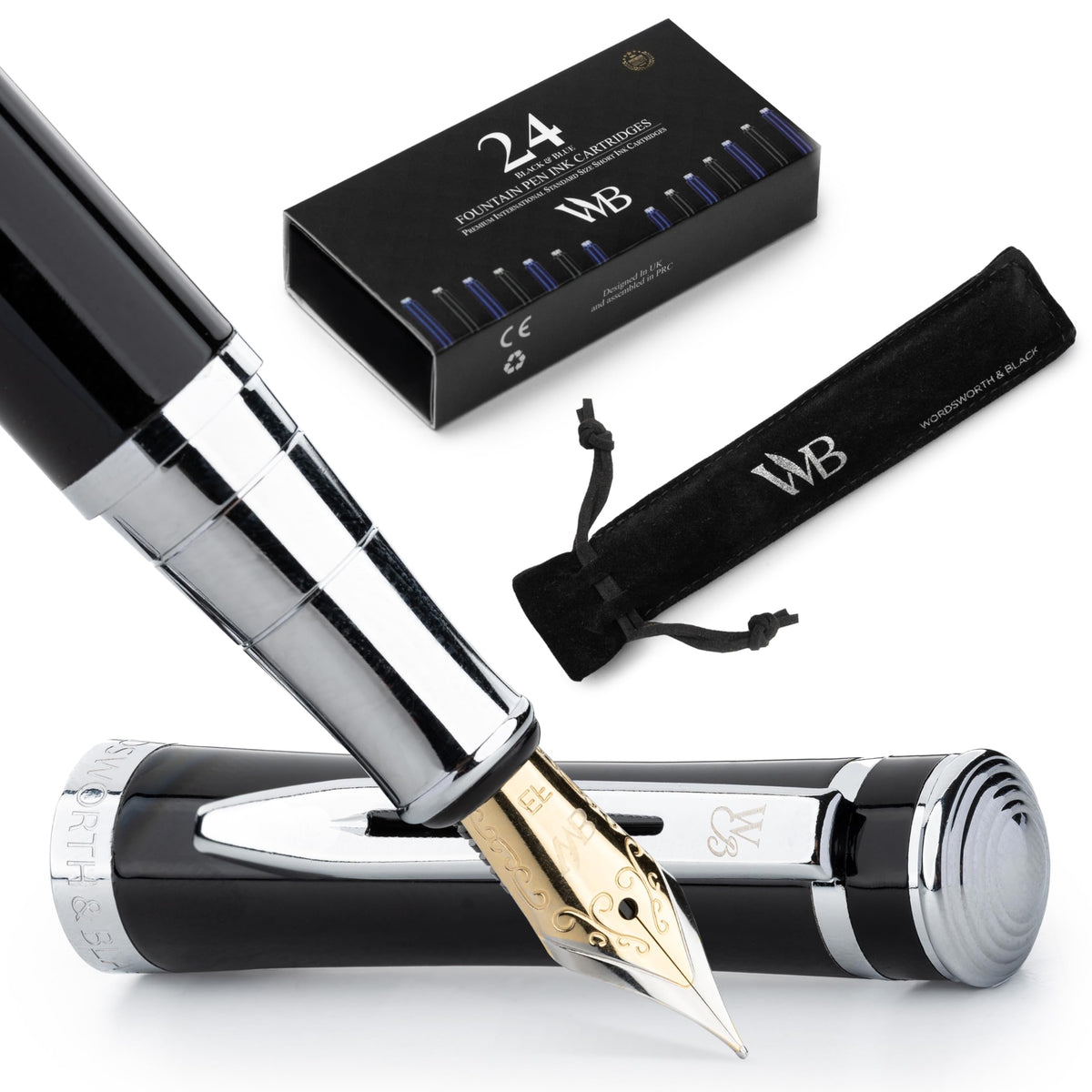 Wordsworth & Black Fountain Pen Set for Writing, Extra Fine Nib,Silver