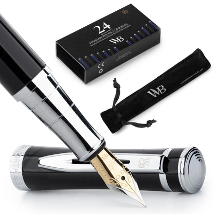 Wordsworth & Black Fountain Pen Set for Writing, Extra Fine Nib,Silver