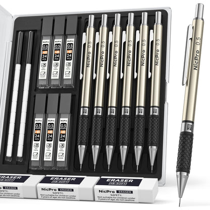Nicpro 0.5 mm Art Mechanical Pencil Set in Storage Case, 3 PCS