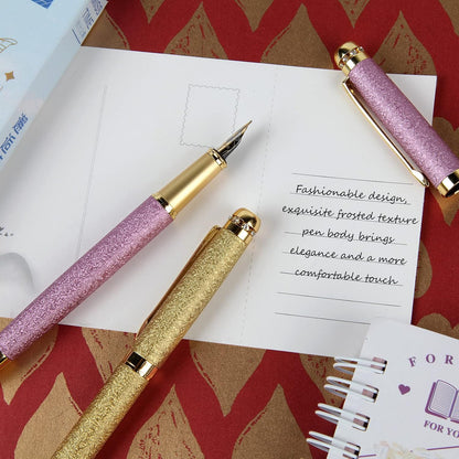 fountain pen-Multiple color styles with rhinestone,diamond inlay and frosted finish,Cute pens,Luxury pen,Office pens,Best pen set,Includes 10 Ink Cartridges and Ink Refill Converter(Pink)
