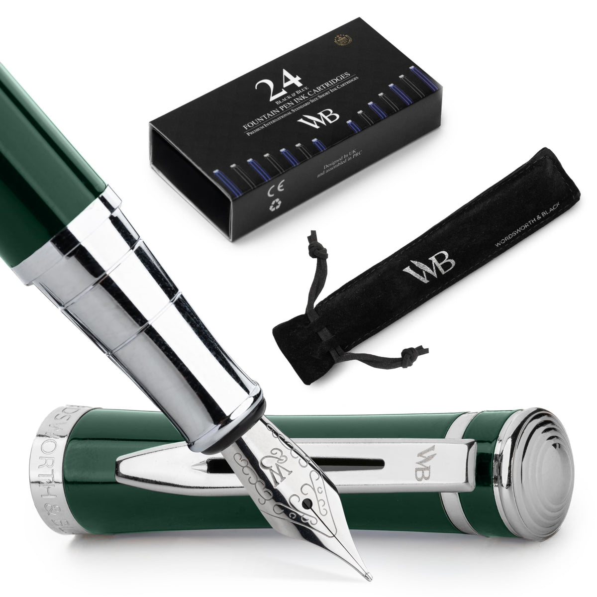 Wordsworth & Black Fountain Pen Set for Writing, Extra Fine Nib,Silver