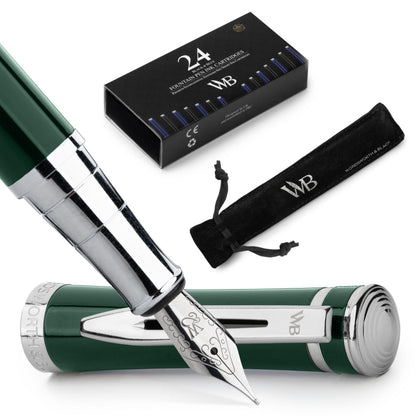 Wordsworth & Black Fountain Pen Set for Writing, Extra Fine Nib,Silver
