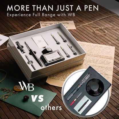 Wordsworth & Black Luxury Fountain Pen Set for Writing, 6 Nibs,Black Chrome