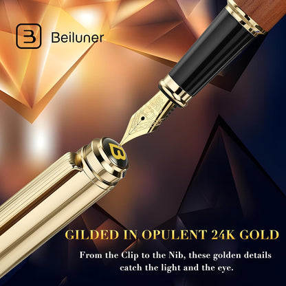 BEILUNER 316 Fountain Pen,Stunning Luxury,24K Gilded Nib(Fine)-Rosewood
