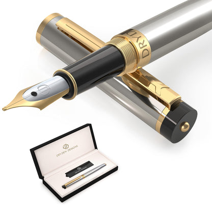 Dryden Designs Fountain Pen. Medium Nib Premium Box | 6 Ink Cartridges Included (Decadent Purple)