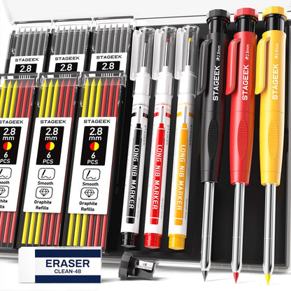 STAGEEK 2.8mm Carpenter Pencils with Sharpener, 2-Pack, Storage Case