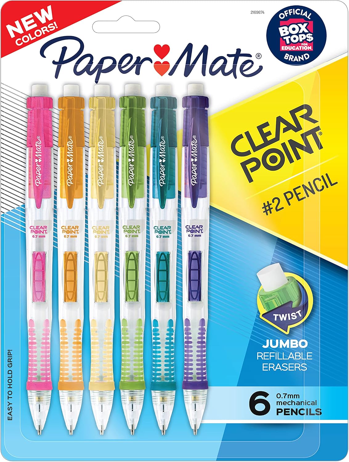 Paper Mate Clearpoint Mechanical Pencils, 0.7mm HB #2 Lead, Assorted Barrel Colors, 6 Count - Office Supplies, Back to School, Journaling