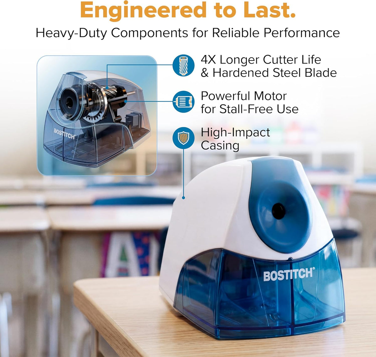 Bostitch Electric Pencil Sharpener, Standard Pencils, Blue