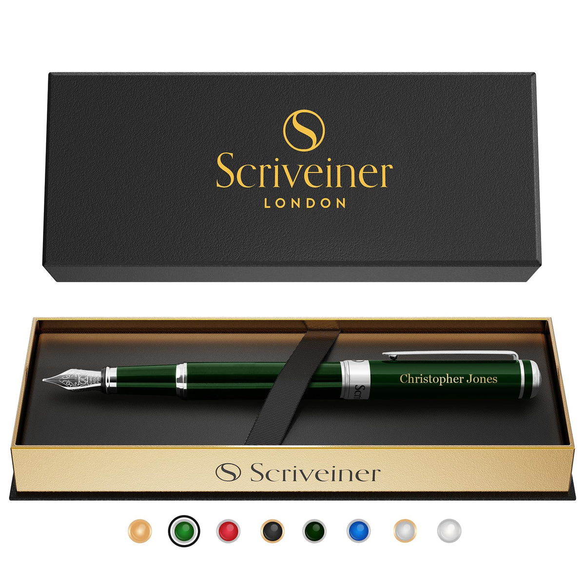 Scriveiner Midnight Blue Fountain Pen - Stunning Luxury Pen with Chrome Appointments, Schmidt Nib (Fine), Best Pen Gift Set for Men & Women, Professional, Executive, Office, Nice Pens