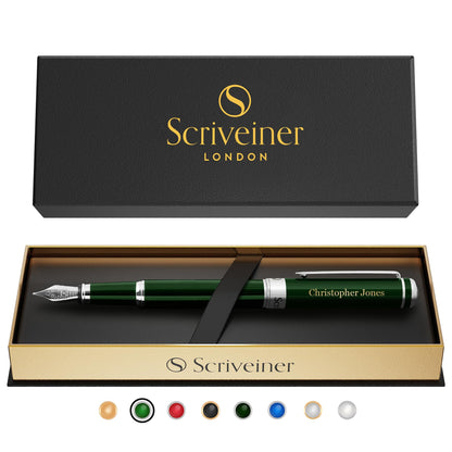 Scriveiner Midnight Blue Fountain Pen - Stunning Luxury Pen with Chrome Appointments, Schmidt Nib (Fine), Best Pen Gift Set for Men & Women, Professional, Executive, Office, Nice Pens