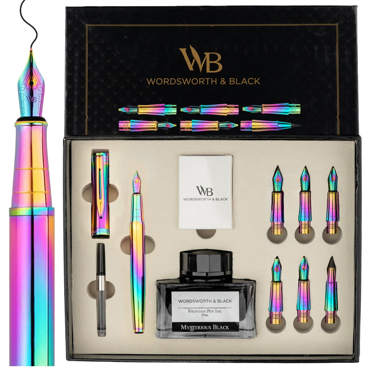 Wordsworth & Black Luxury Calligraphy Pen Set for Writing, 6 Nibs, Black