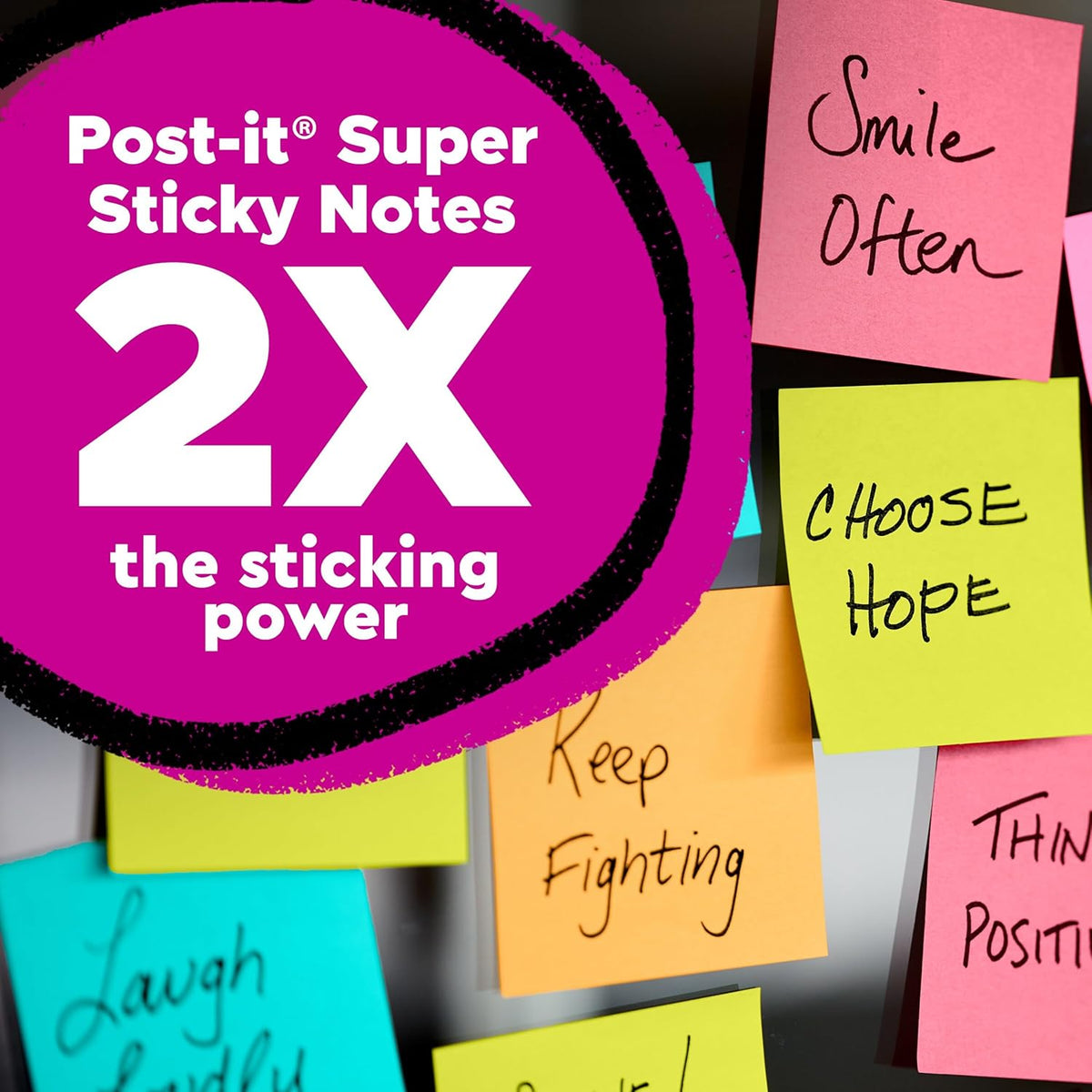 Post-it Super Sticky Notes, 3 x 3 in, Supernova Neons, 5 Pads