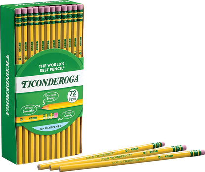 Ticonderoga Wood-Cased Pencils, #2 HB Soft, Yellow, 72 Count