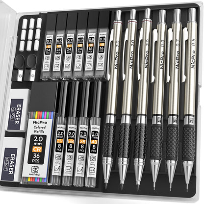 Nicpro 0.7 mm Art Mechanical Pencil Set in Storage Case, 3 PCS