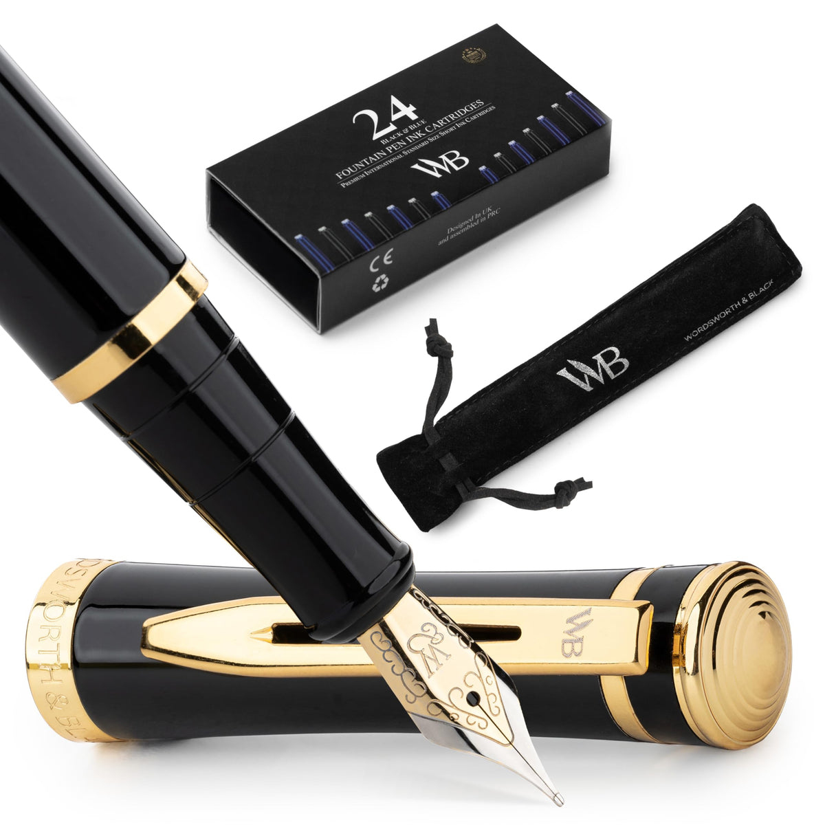 Wordsworth & Black Fountain Pen Set for Writing, Extra Fine Nib,Silver