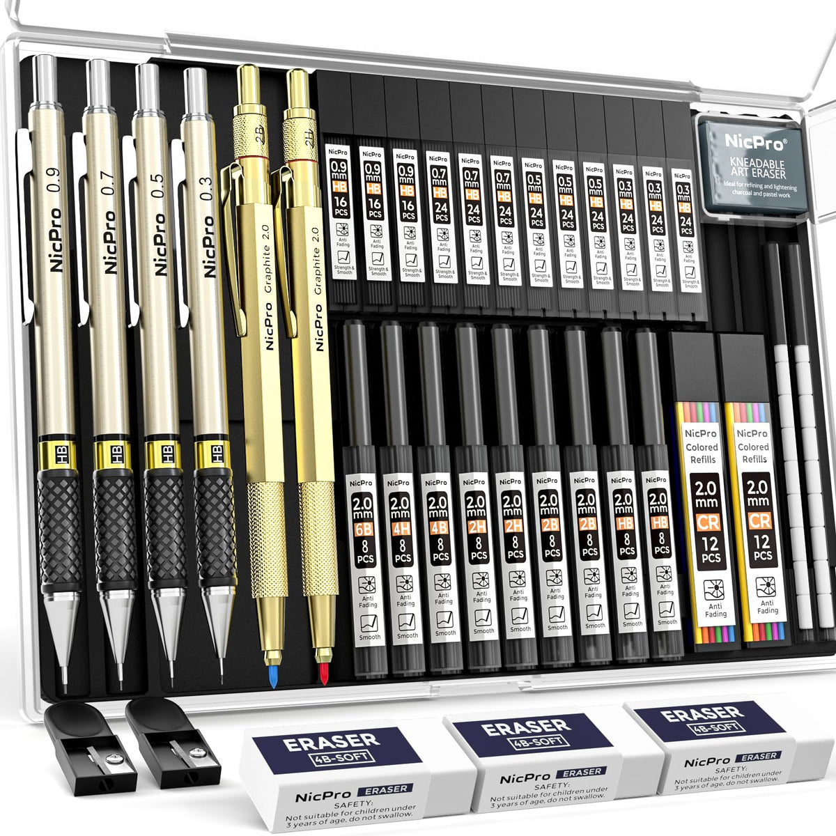 Nicpro Mechanical Pencil Set, 35PCS Art Mechanical Pencils 0.5/0.7/0.9/2mm