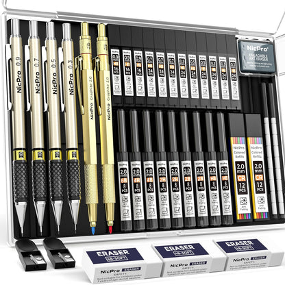 Nicpro Mechanical Pencil Set, 35PCS Art Mechanical Pencils 0.5/0.7/0.9/2mm