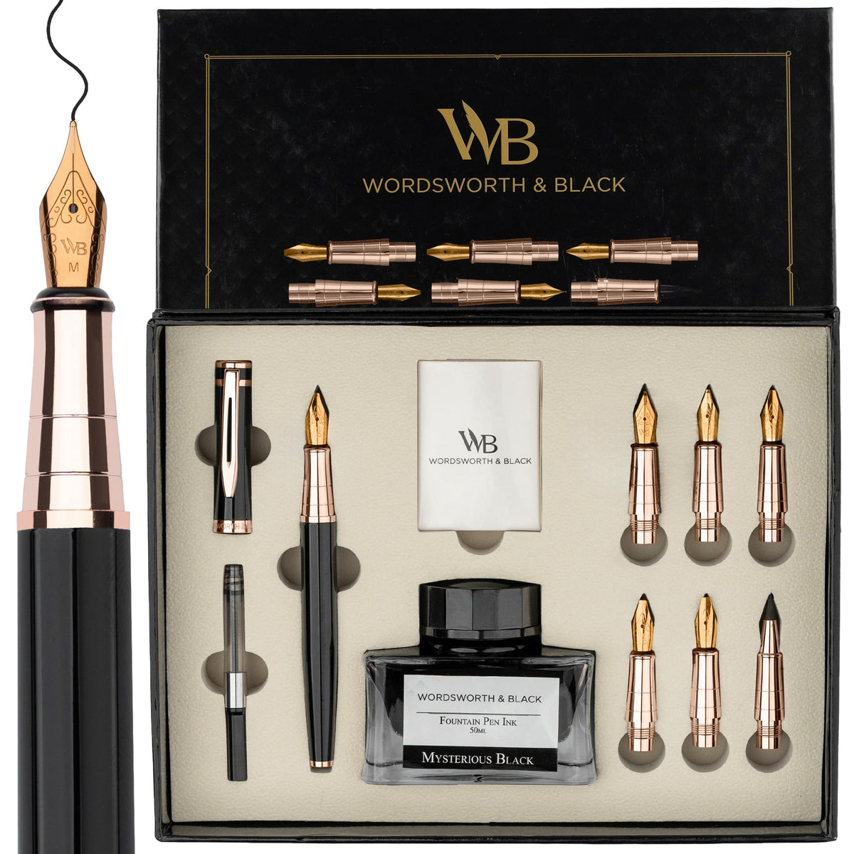 Wordsworth & Black Luxury Calligraphy Pen Set for Writing, 6 Nibs, Black