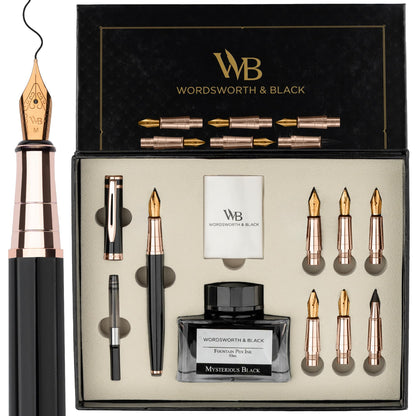 Wordsworth & Black Luxury Calligraphy Pen Set for Writing, 6 Nibs, Black