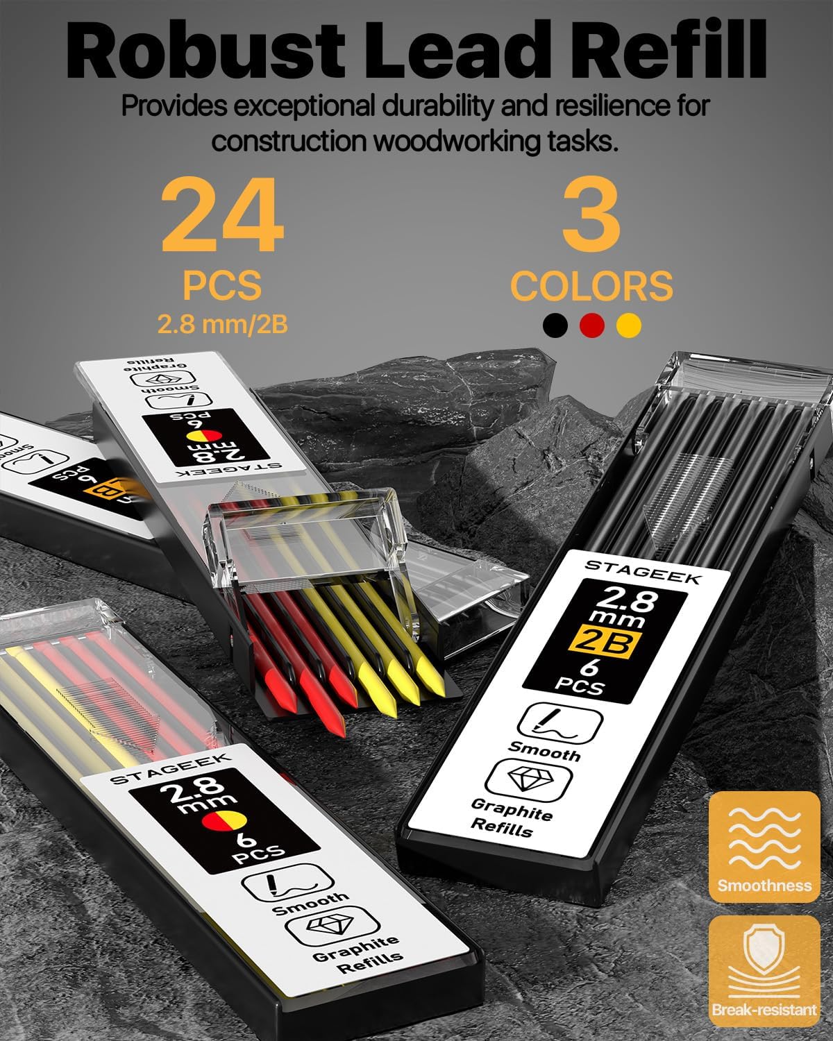 STAGEEK 2.8mm Carpenter Pencils with Sharpener, 2-Pack, Storage Case