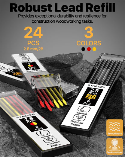 STAGEEK 2.8mm Carpenter Pencils with Sharpener, 2-Pack, Storage Case