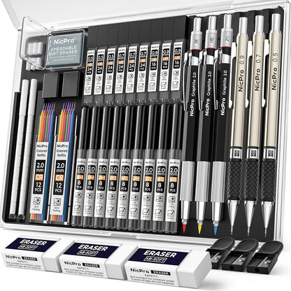 Nicpro Mechanical Pencil Set, 35PCS Art Mechanical Pencils 0.5/0.7/0.9/2mm