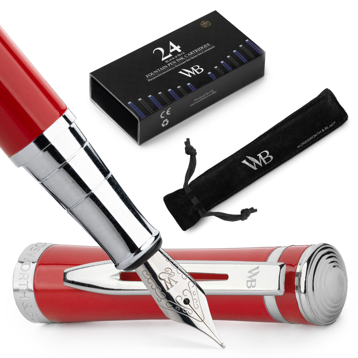 Wordsworth & Black Fountain Pen Set for Writing, Extra Fine Nib,Silver