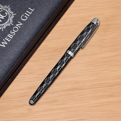 ‘The Weaver’ Black Luxury Executive Fountain Pen, Polished Lacquer and Chrome, Stainless Steel Nib, Easy Refill Ink Piston Converter, Smudge Free, No Bleed, Fits Our Instant Insert Ink Cartridges