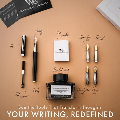 Wordsworth & Black Luxury Fountain Pen Set for Writing, 6 Nibs,Black Chrome