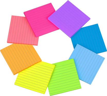 (8 Pads) Lined Sticky Notes 4x4 Bright Stickies