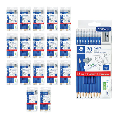 STAEDTLER Norica #2 HB Wood-Cased Pencil Set: 18 Pre-Sharpened Graphite Pencils with 1 Eraser & 1 Sharpener, Break-Resistant Lead, For Writing & Drawing, Blue, Ideal for Classroom, Home & Office