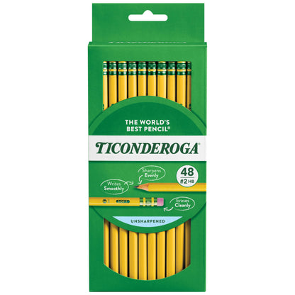 Ticonderoga Wood-Cased Pencils, Unsharpened, #2 HB Soft, Yellow, 96 Count