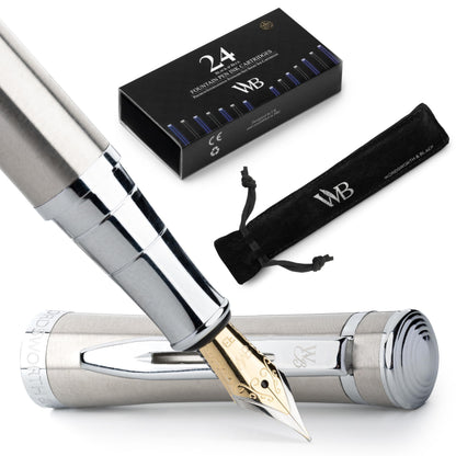 Wordsworth & Black Fountain Pen Set for Writing, Extra Fine Nib,Silver