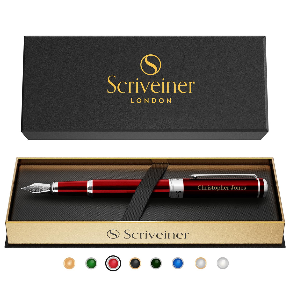 Scriveiner Midnight Blue Fountain Pen - Stunning Luxury Pen with Chrome Appointments, Schmidt Nib (Fine), Best Pen Gift Set for Men & Women, Professional, Executive, Office, Nice Pens