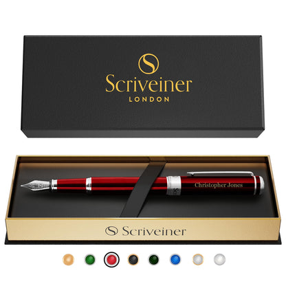Scriveiner Midnight Blue Fountain Pen - Stunning Luxury Pen with Chrome Appointments, Schmidt Nib (Fine), Best Pen Gift Set for Men & Women, Professional, Executive, Office, Nice Pens