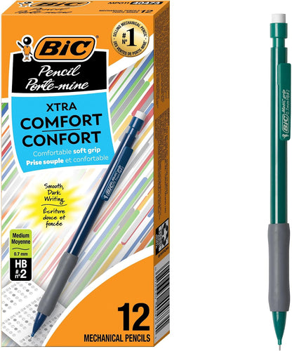BIC Xtra Comfort Mechanical Pencils with Erasers, Medium Point (0.7mm), 12-Count Pack, Bulk Mechanical Pencils for School or Office Supplies