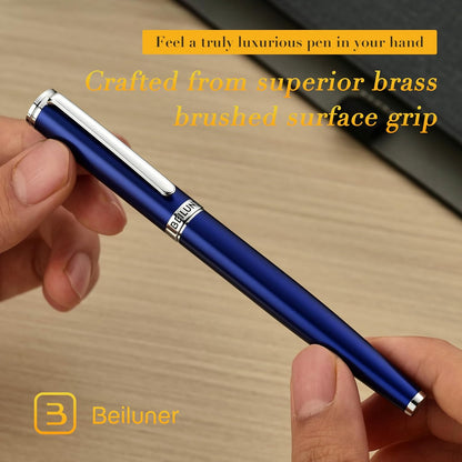 BEILUNER Luxury Fountain Pen Set,Solid 24K Gilded(Medium)-Charming Blue