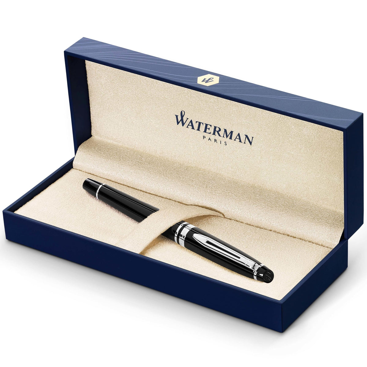 Waterman Expert Fountain Pen, Stainless Steel With 23k Gold Trim, Medium Nib With Blue Ink Cartridge, Gift Box