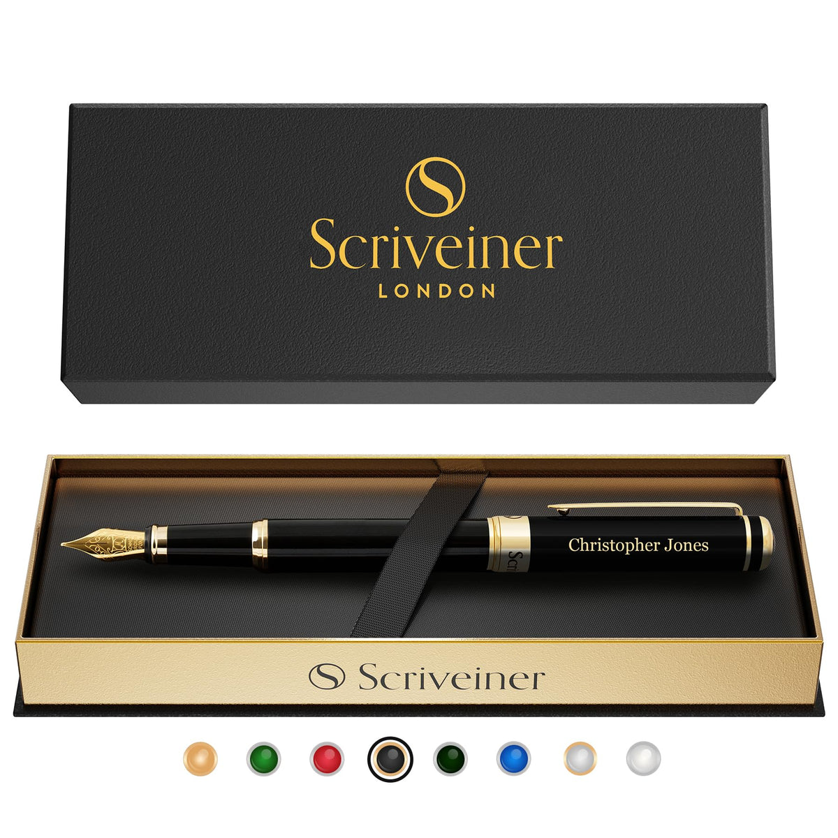 Scriveiner Midnight Blue Fountain Pen - Stunning Luxury Pen with Chrome Appointments, Schmidt Nib (Fine), Best Pen Gift Set for Men & Women, Professional, Executive, Office, Nice Pens