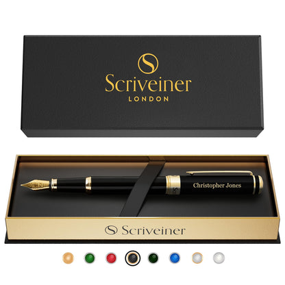 Scriveiner Midnight Blue Fountain Pen - Stunning Luxury Pen with Chrome Appointments, Schmidt Nib (Fine), Best Pen Gift Set for Men & Women, Professional, Executive, Office, Nice Pens